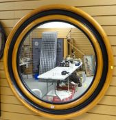 LARGE CIRCULAR WOODEN MIRROR, 123cms diam.