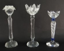 THREE SWAROVSKI SILVER CRYSTAL FLOWER CANDLE HOLDERS IN BOXES (3)