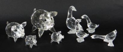 SWAROVSKI CRYSTAL PIGS & GEESE, various sizes, geese with original boxes (8)