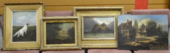 19TH CENTURY FLEMISH SCHOOL oil on canvas - view of a medieval town, 36 x 50cms, unframed, two other