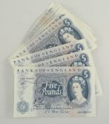 29 x BANK OF ENGLAND OLD £5 BANK NOTES, Chief Cashier J.S.Forde (29)