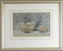 FRANKLIN WHITE (Born Australia 1892-1975) watercolour - figures gathering hay onto horse drawn hay