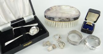 ASSORTED JEWELLERY & SILVER, 9ct gold signet ring, 9ct gold cufflinks, silver St Christopher