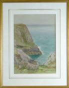 CHARLES EDWARD SCHENK (founder member of Swansea Arts Society) watercolour - Gower cliff scene