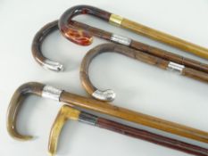 ASSORTED WALKING CANES, including one with faux tortoise shell handle and 9ct collar, two with