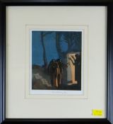 FRANK BRANGWYN facsimile print - figures in a doorway, 18 x 15cms