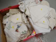 ASSORTED EMBROIDERED LINEN, TABLE CLOTHS ETC