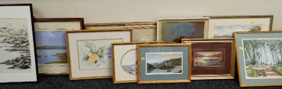 ASSORTED WATERCOLOURS including view of Durham Cathedral by Owen Rees, 1979 (17)