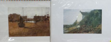 GORDON STUART two prints - entitled 'Dylan's Boathouse, Laugharne' and 'Dylan Thomas Square,