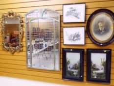 REPRODUCTION GILT FRAMED WALL MIRROR together with a reproduction Art Deco wall mirror, pair of