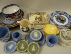 ASSORTED DECORATIVE CHINA ORNAMENTS including Wedgwood blue and green Jasperware