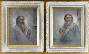 RAFFAELE FRIGERIO (ITALIAN 1875 - 1948) oil on canvas board, a pair - study of a bearded fisherman