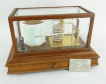 SHORT & MASON 'TYCOS' BAROGRAPH lacquered brass mechanism, eight bellows, clockwork drum, with