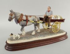 BORDER FINE ARTS MODEL B1015 'Pot Cart' cart and shire horse number 382/600, mahogany plinth,