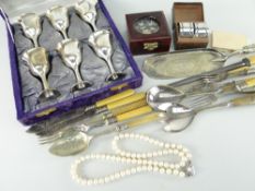 ASSORTED COLLECTABLES to include cased set of six plated small goblets, parcel of mixed bone handled