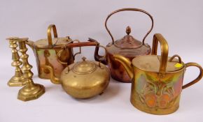 ASSORTED BRASS including pair of candlesticks, four kettles ETC