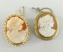 9CT GOLD CAMEO BAR BROOCH & ANOTHER SIMILAR IN YELLOW METAL (2)