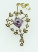 9CT GOLD AMETHYST & SEED PEARL BROOCH, 5.6gms in 'Crouch' of Swansea box