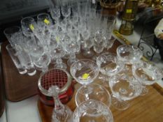 ASSORTED CUT GLASS DRINKING GLASSES including six Waterford dessert dishes