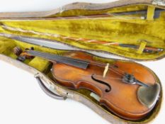 19TH CENTURY VIOLIN, no labels to the interior, 58cms long, together with a similar period crocodile