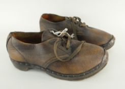 PAIR OF LEATHERWORK WELSH CLOGS bearing label inscribed 'Par o glocsiau gan Mr Williams, clocsiwr