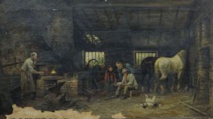 JOSEPH WRIGHTSON McINTYRE (FL.1866 - 1888) oil on canvas - entitled 'The Forge', signed and dated