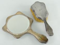 SILVER TWO-PIECE WALKER & HALL VANITY SET comprising hand mirror and brush, engraved 'Joyce',