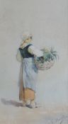 G BONETTI (19th Century Italian) watercolour - peasant girl with basket, entitled verso 'Study of an