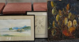 LAURA SYLVIA GOSSE, RBA, SWA (1881 - 1968) acrylic on paper - still life of thistle flowers in a