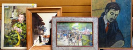 ASSORTED 20TH CENTURY PICTURES including portrait of a gentleman with red tie (4)