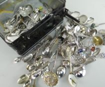 ASSORTED COLLECTABLE TEA & OTHER SPOONS, mostly electroplated, some with enamel bowls, and including