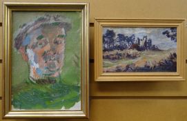 RONALD OSSORY DUNLOP (1894 - 1973) oil on board - entitled 'Old Gerry - a Promising Golfer!',