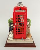 BORDER FINE ARTS MODEL A6042 'Cat Calls', curious cats and phone box, on mahogany plinth, 17cms