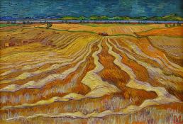 VITALI KOMOROV oil on canvas - harvesting, signed with initials, inscribed verso and dated 2001,