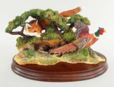 BORDER FINE ARTS MODEL B1065 'So Close Yet...', fox and pheasant, oval mahogany plinth number 225/