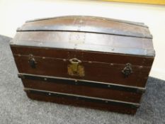 VINTAGE DOME TOPPED TRAVELLERS TRUNK, metal clasps, 82cms wide
