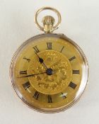 GEORGE V 9CT GOLD LADIES OPEN FACED FOB WATCH, London import marks for 1910, stamped 375, with