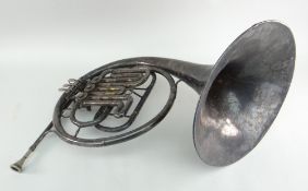 VINTAGE WHITE METAL FRENCH HORN WITH CANVAS CASE