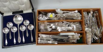 ASSORTED PLATED CUTLERY including boxed set of serving spoons
