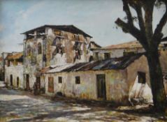 MUZU SULEMANJI oil on board - street scene, probably Dar Es Salaam, signed and dated 2000, 45 x