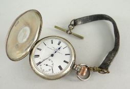 SILVER HALF HUNTER POCKET WATCH, the enamel face marked 'Kendal & Dent, London', engraved to the