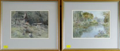 ARTHUR MILES two watercolours - river Taff with Llandaff Cathedral in the distance', and Farmhouse