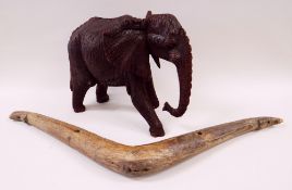 CARVED HARDWOOD ELEPHANT & VINTAGE FARM YOLKE (2)