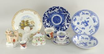 STAFFORDSHIRE CABINET PLATE painted with rural landscape, 20.5cms diam., Victorian 20th century