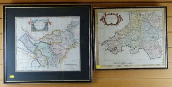 CHESTER & SOUTH WALES, MORDEN (ROBERT) TWO HAND DECORATED & ENGRAVED MAPS, both approximately 35 x