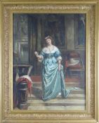 GEORGE CLARK STANTON R.S.A (1832 -1894) watercolour - lady in a blue dress entitled 'Her New