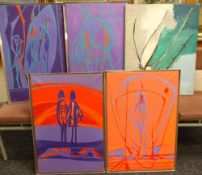 ABSTRACT ACRYLIC ON CANVAS PAINTINGS BY THICKE in aluminum frames (5)