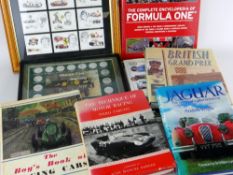 MOTOR RACING MEMORABILIA to include Boys Book of Racing Cars (1948 First Edition), framed set of
