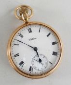 EDWARD VII 9CT GOLD OPEN FACED POCKET WATCH, 1909, 'TRAVELLER' by Waltham, USA, no. 15767215