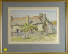 ARTHUR MILES watercolour - 'The Derw Farm', signed and dated '85, inscribed label verso, 24.5 x